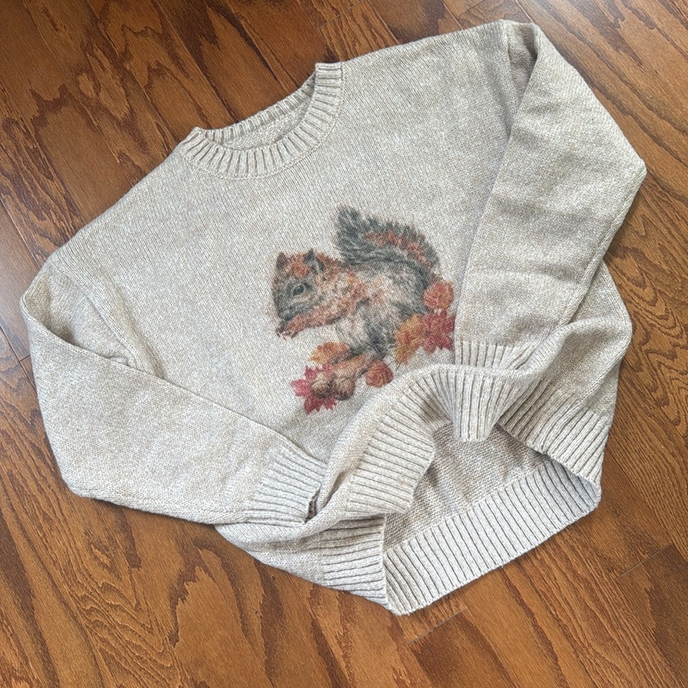 Fall Squirrel Graphic Sweater Cozy Crewneck Autumn Thanksgiving Pullover - Picture 13 of 13